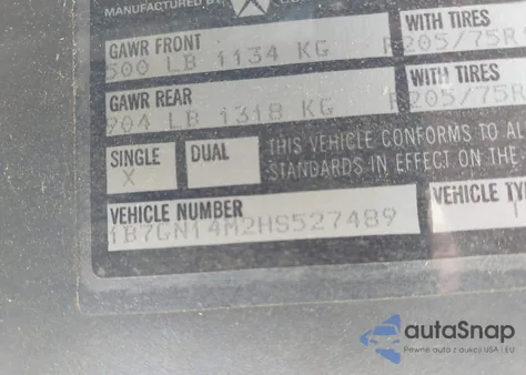 1987 Dodge Dakota from USA, damaged, VIN 1B7GN14M2HS527489